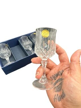 Vintage NOS Boxed Longchamp Cristal D’ Argues (4) 24% Genuine Lead Crystal Wine